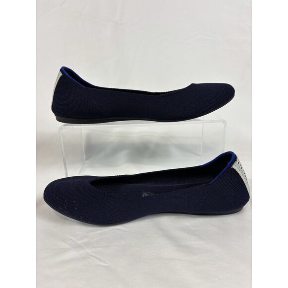 Rothy's The Square Toe Flats Navy Blue Size 8 Heel Stripe Accent Ballet Washable - Picture 3 of 14